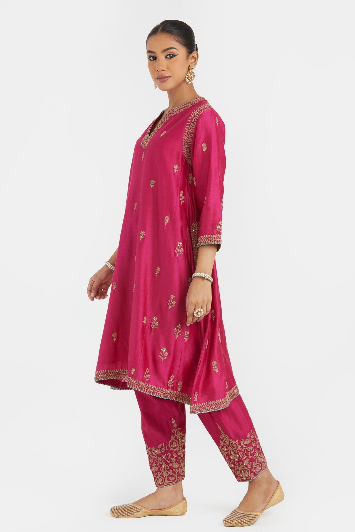 Fuchsia A-line Kurta Set
