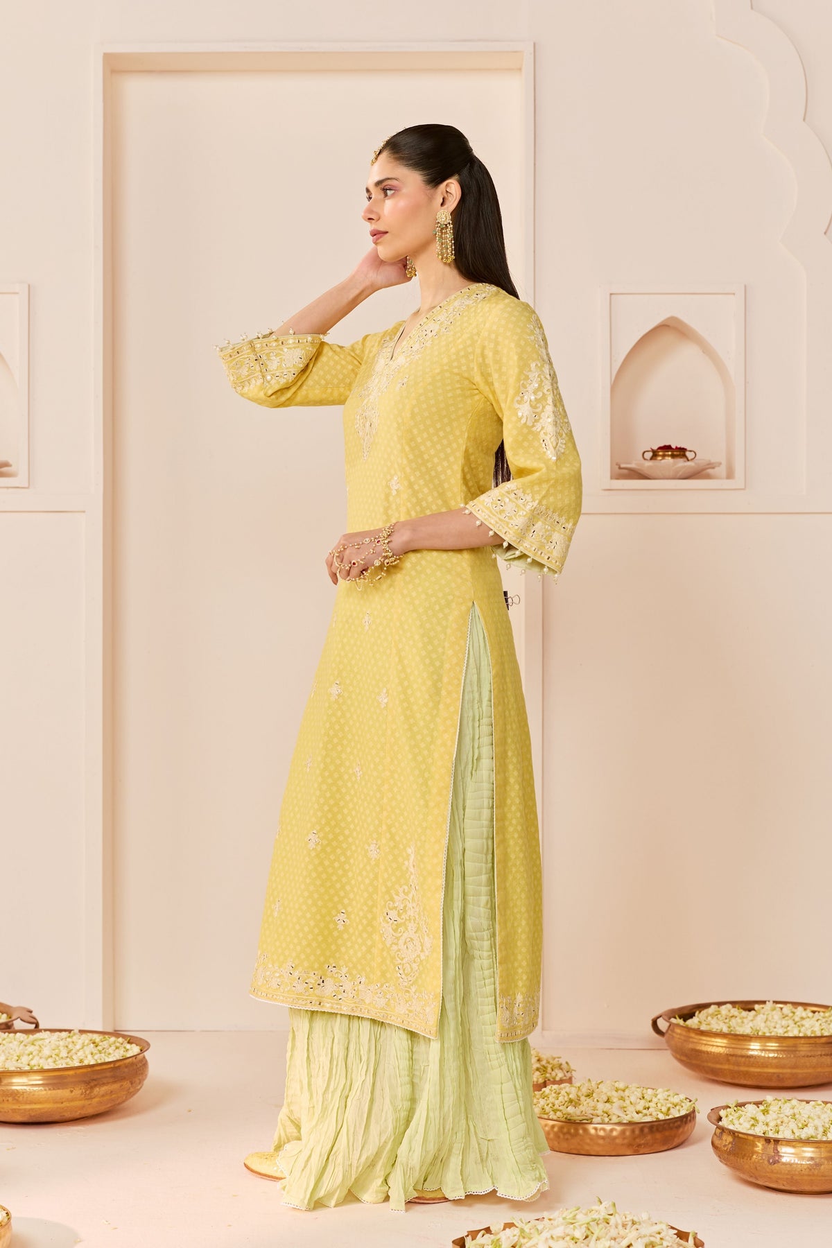 Ruhani Lemon Yellow Long Kurta Set