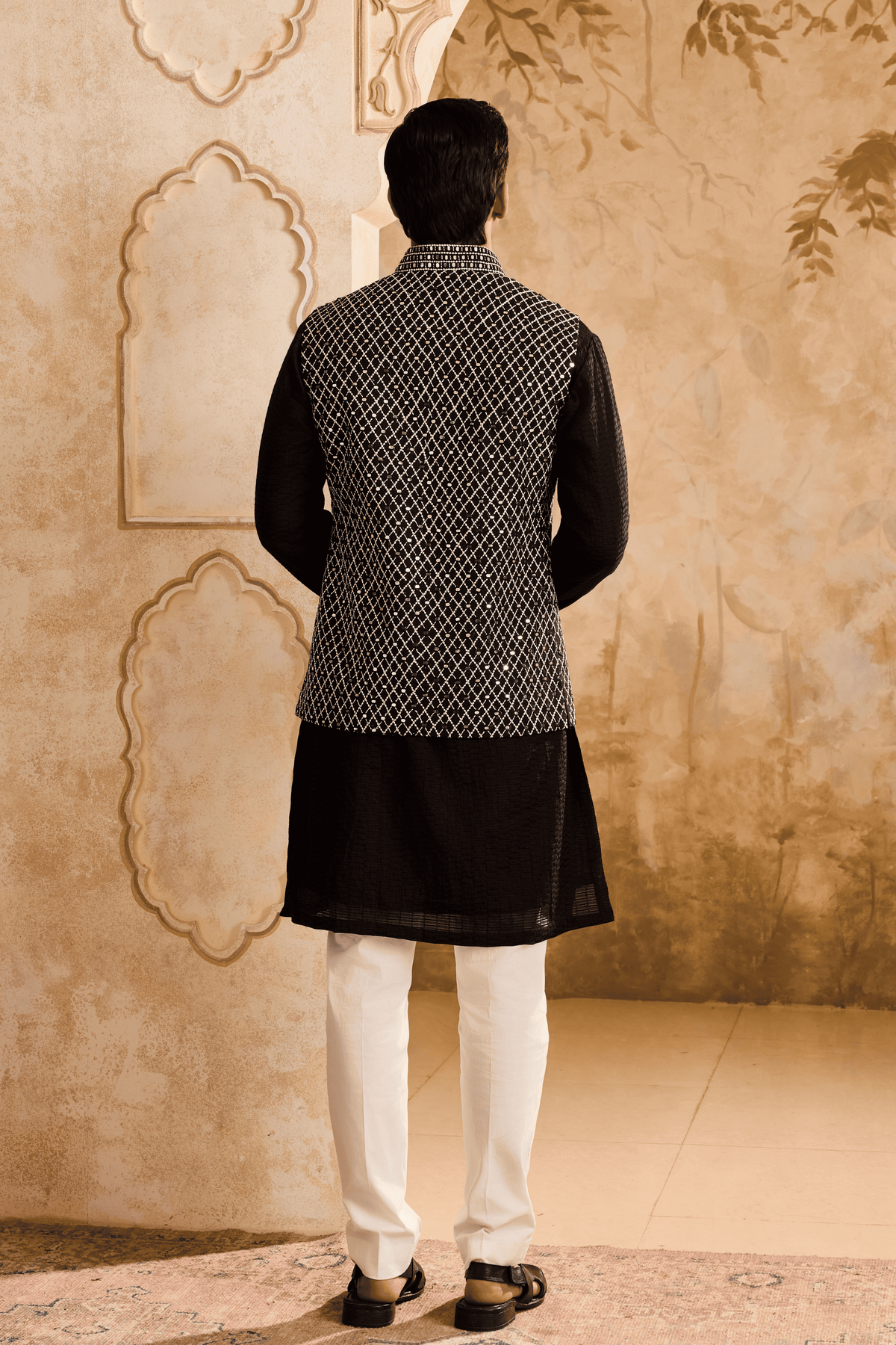 Embroidered Nehru Jacket Kurta Set