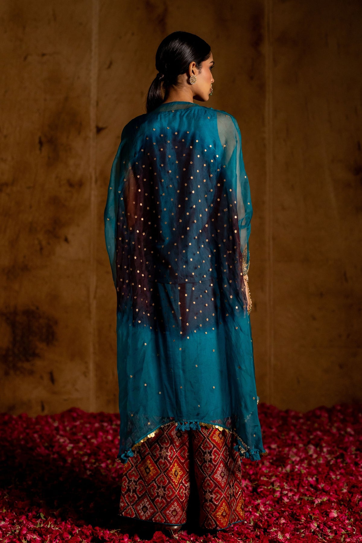 Teal Organza Kaftan Set