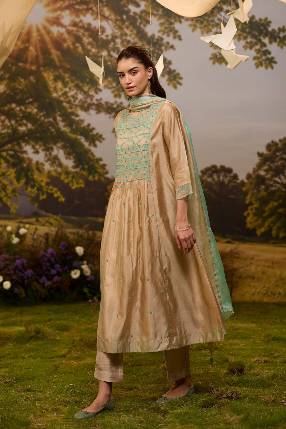 Woodland Stories Embroidered Beige Kurta Set