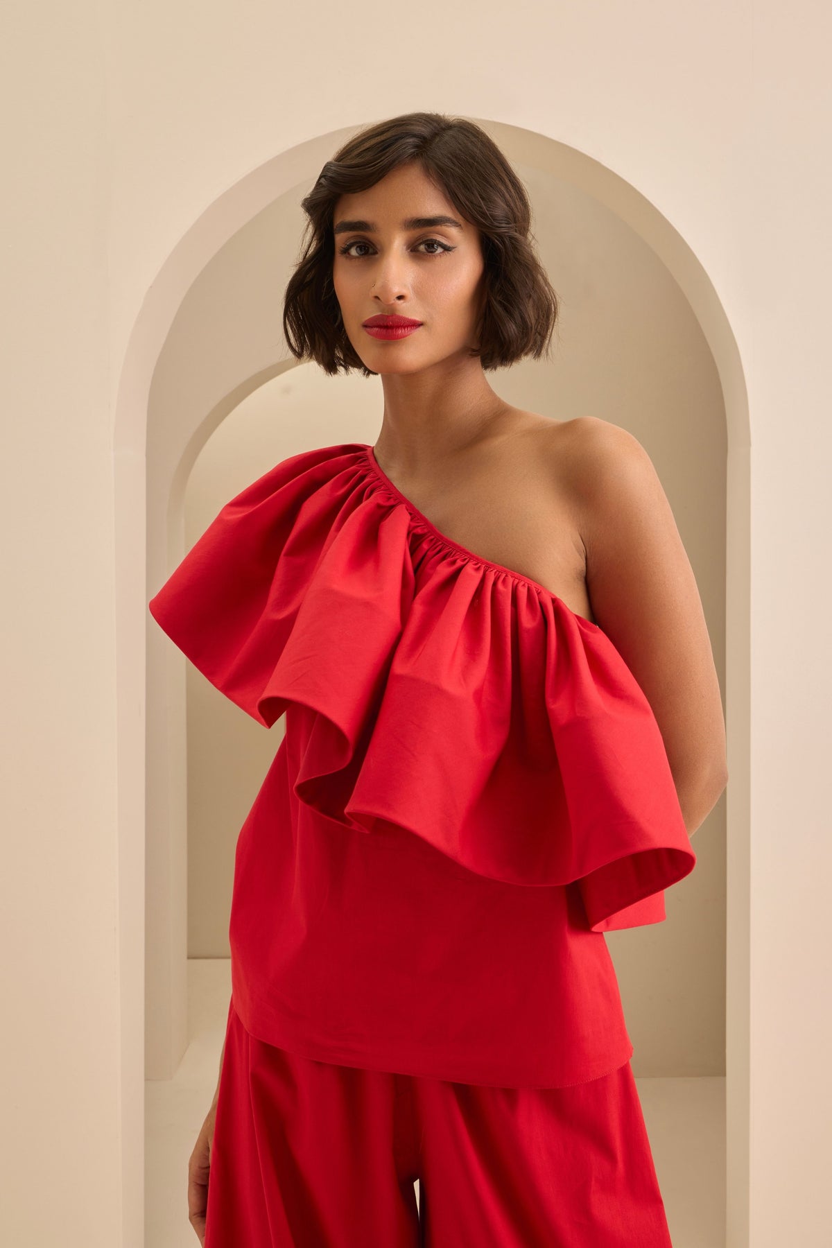 Red Ruffle Top With Pants