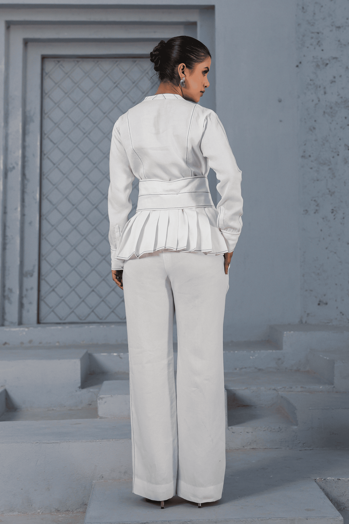 Azure Pleated Peplum Co-ord Set in White
