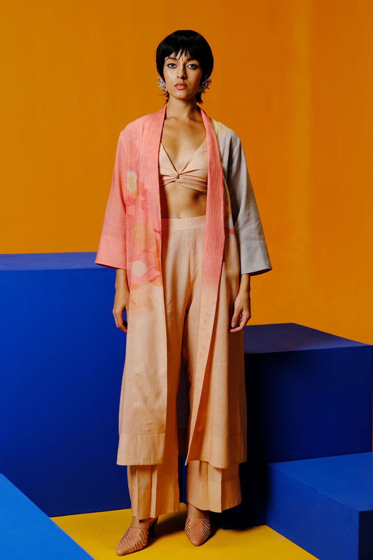Peach and Grey Jacket Set