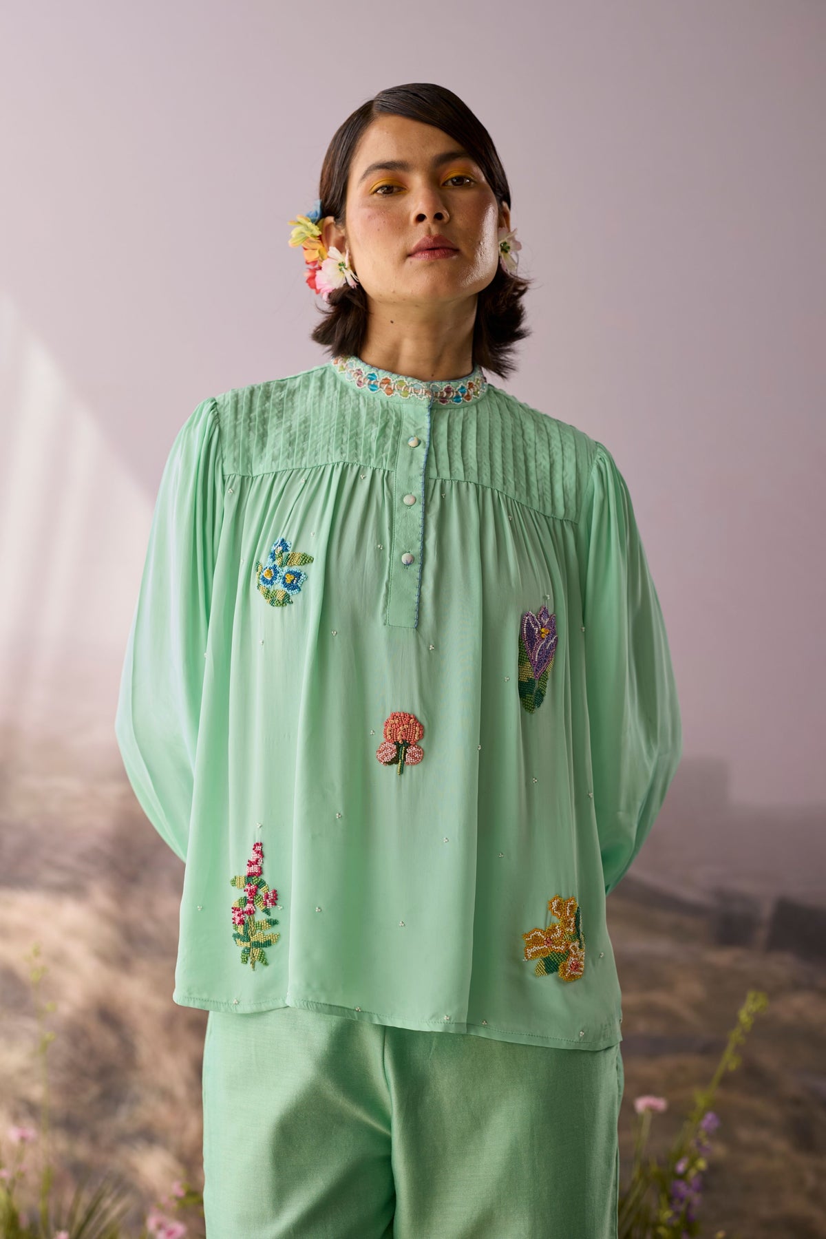 Seaglass Pintuck Top