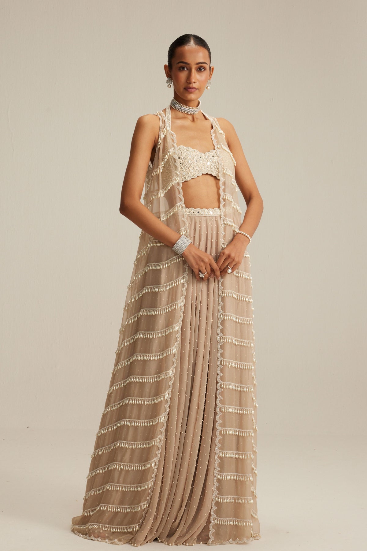 Light Beige Pearl Drop Jacket Set