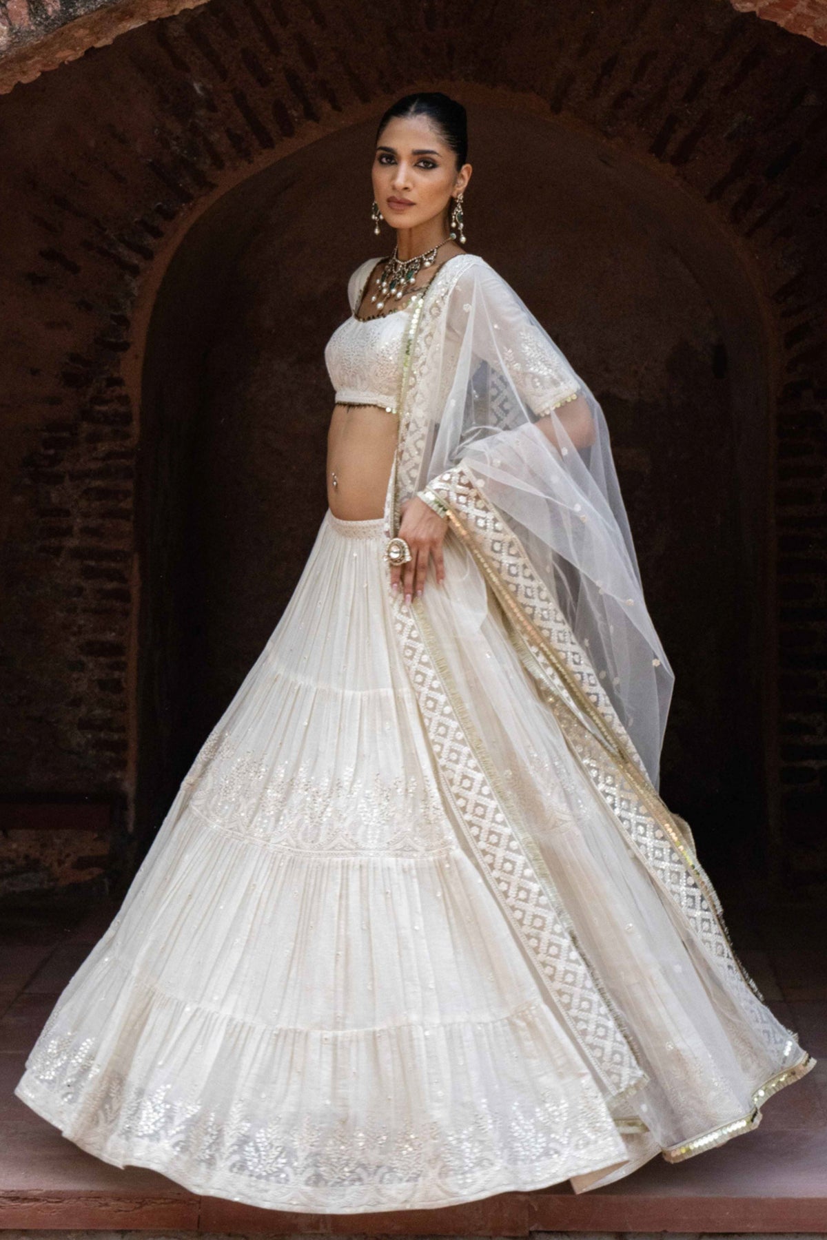 Gold Off White Lehenga Set