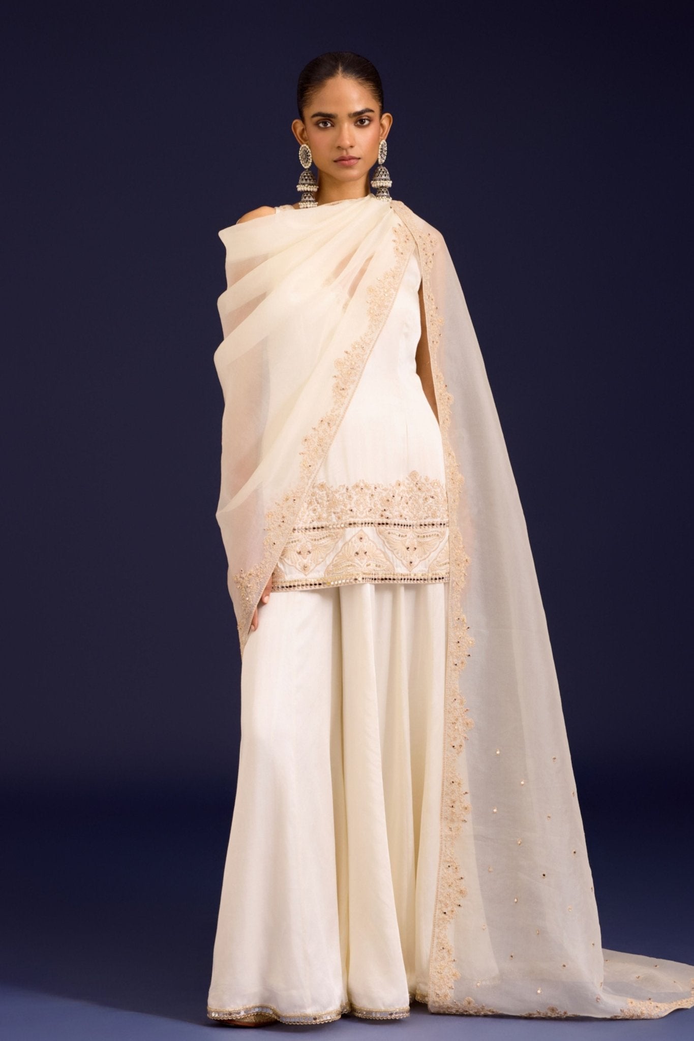 Ivory Embroidered Sharara Set - Devnaagri - Elahe