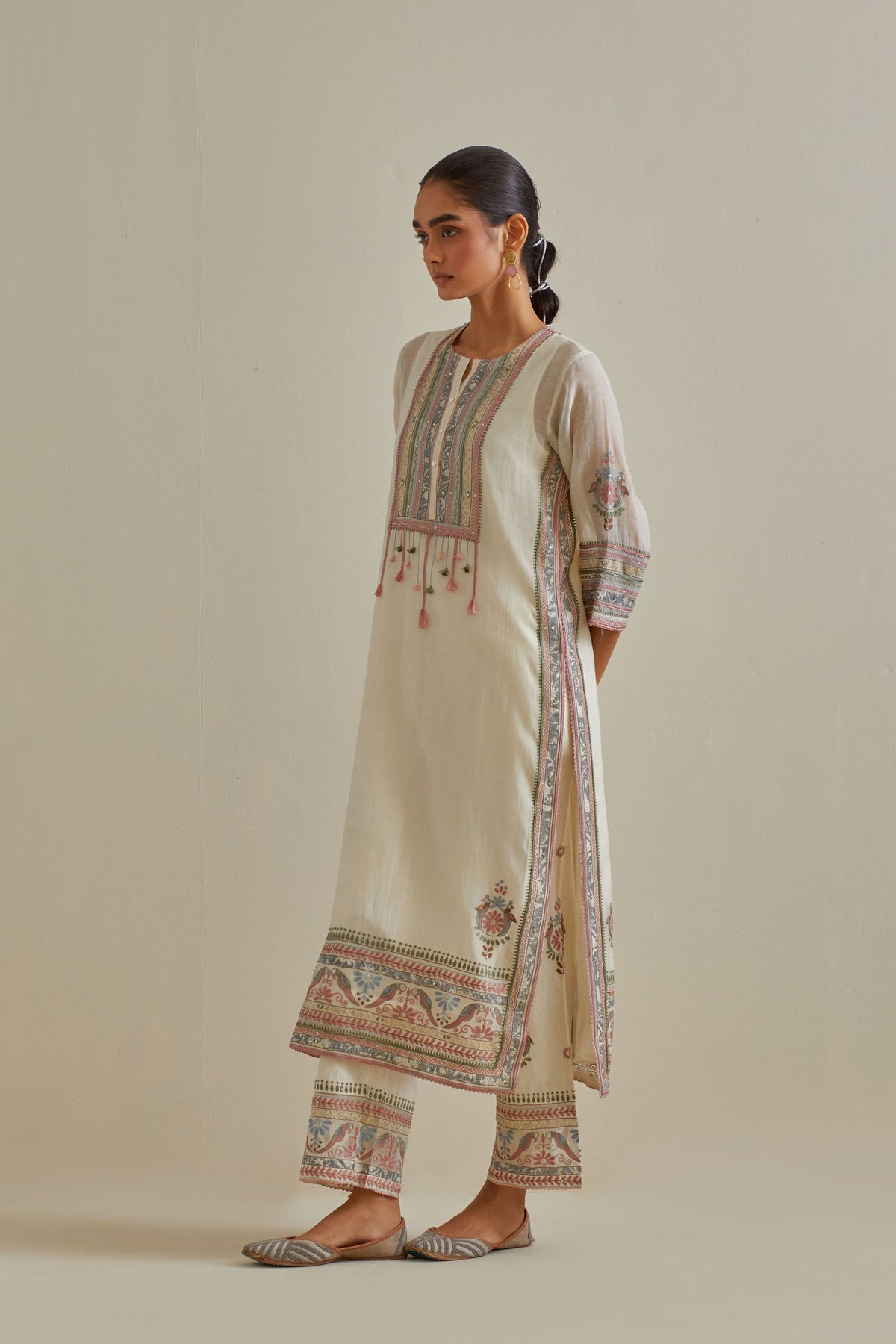 Pink and White Patchwork Kurta Set