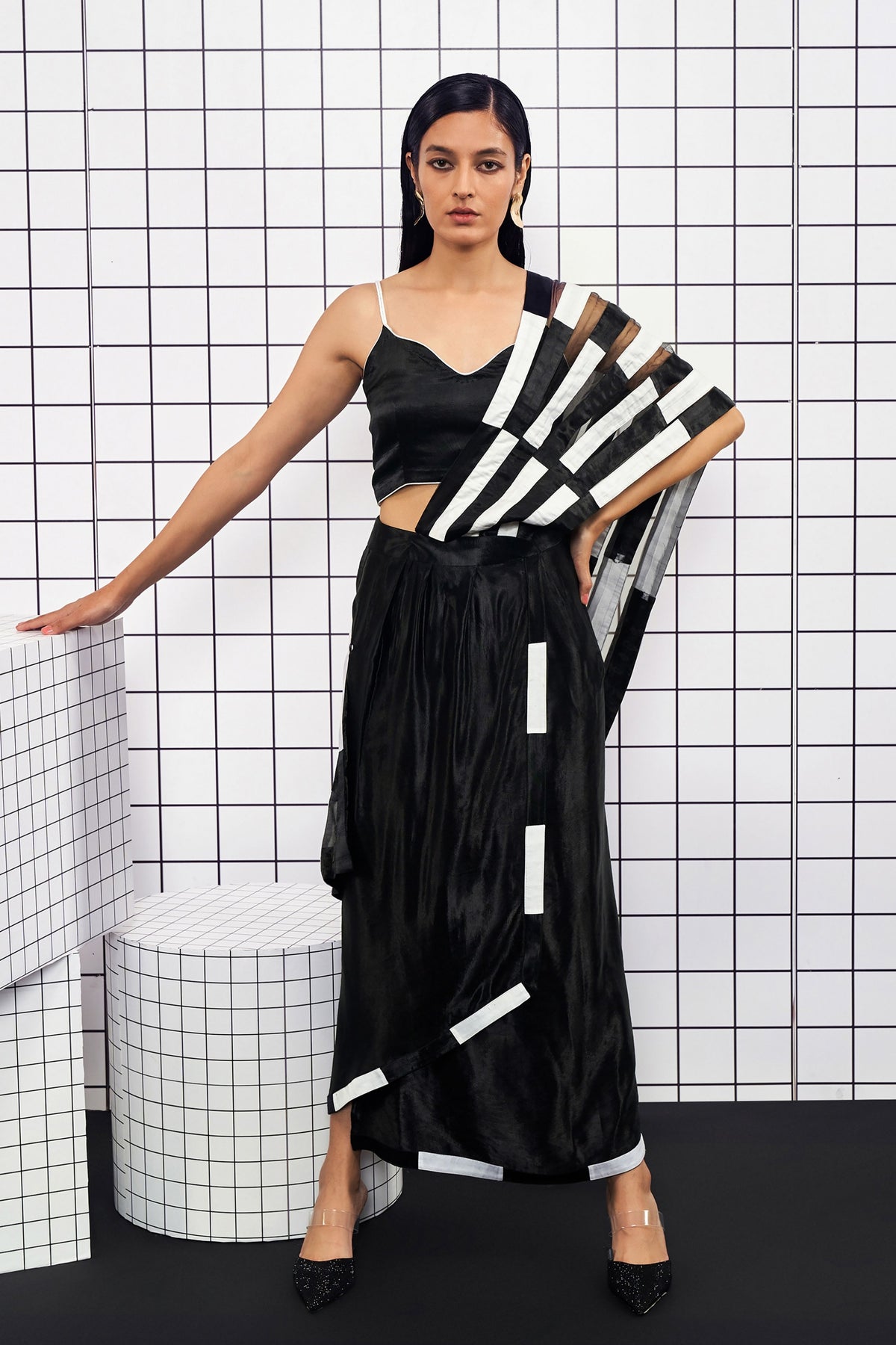 Piano Drape Saree Set