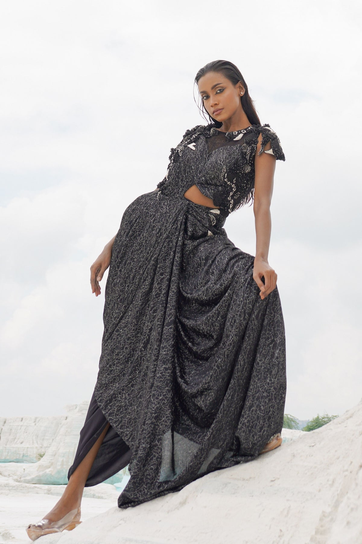 Black Ethnowave Gown