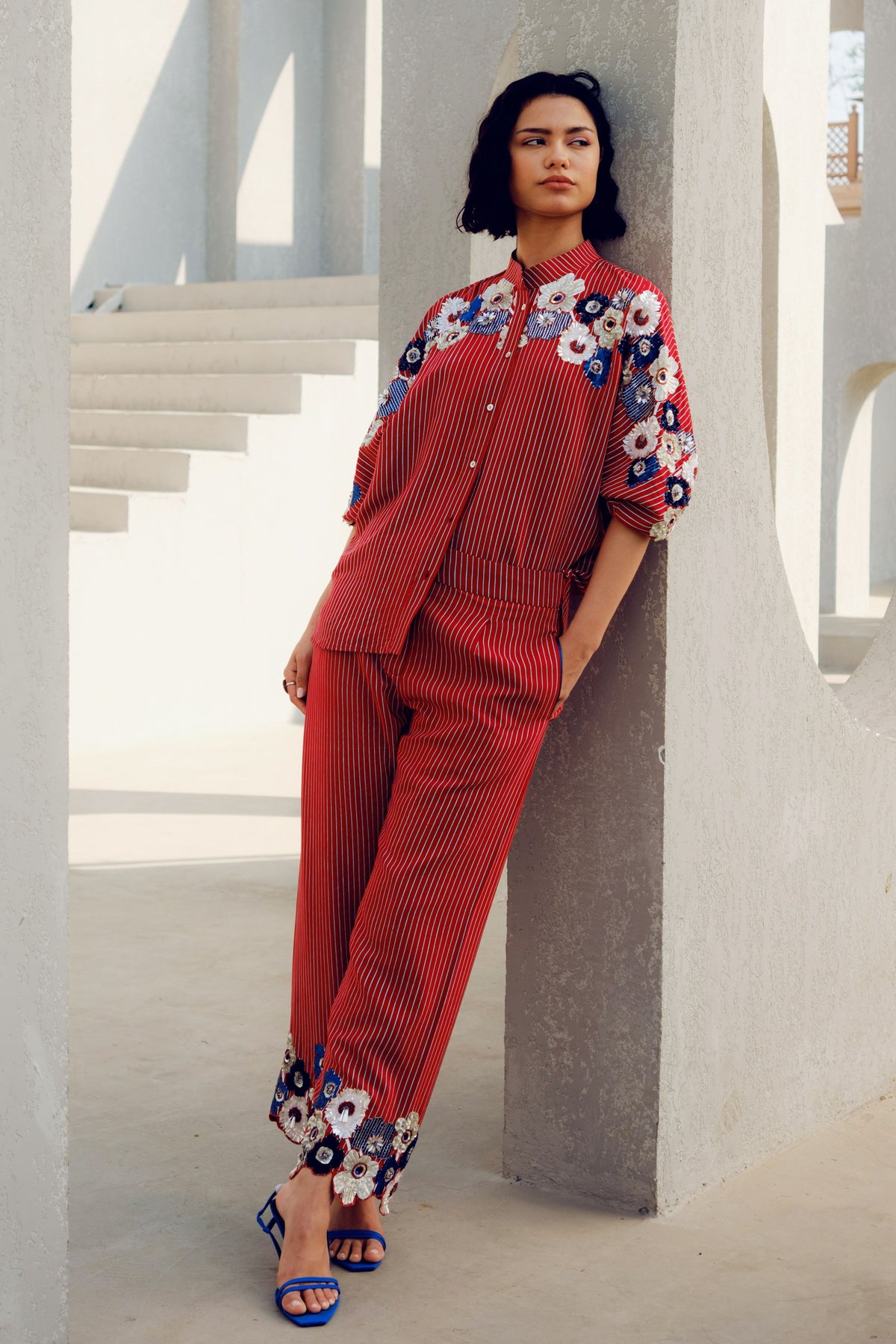 Red Plain Stripe Pants