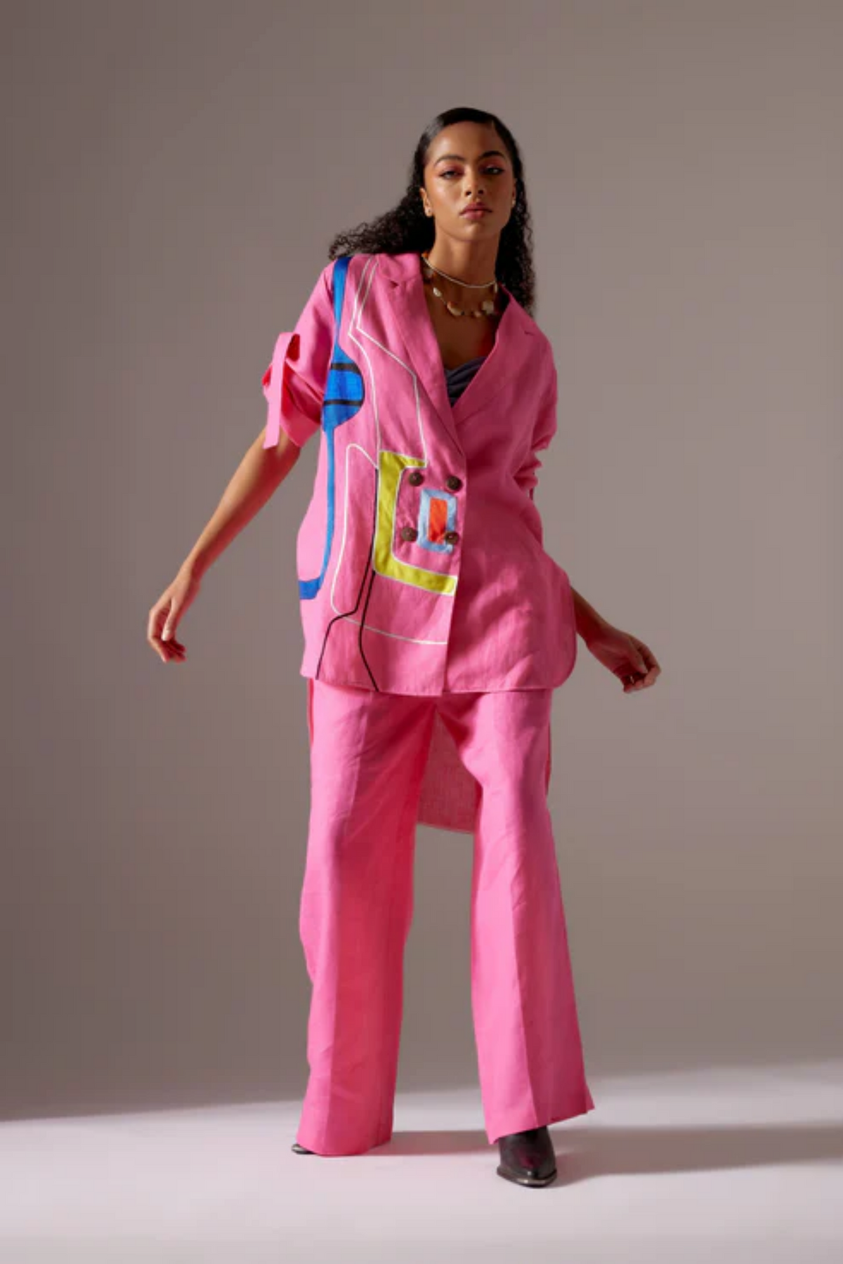Pink Shirt Fit Jacket Set