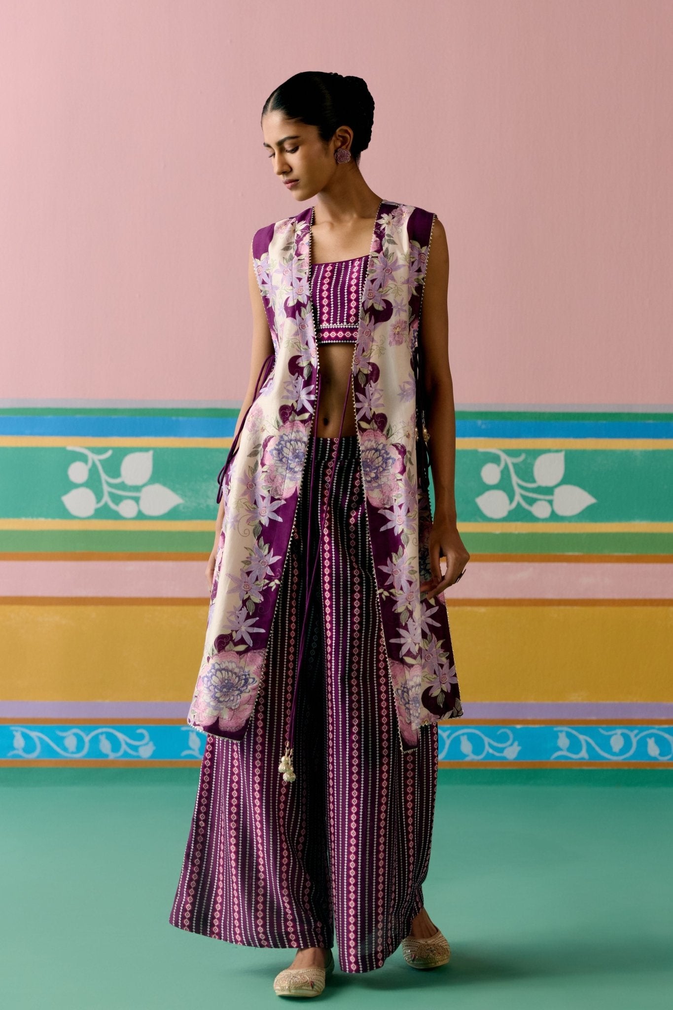 Purple Ikat Jacket Set - Label Mogra - Elahe