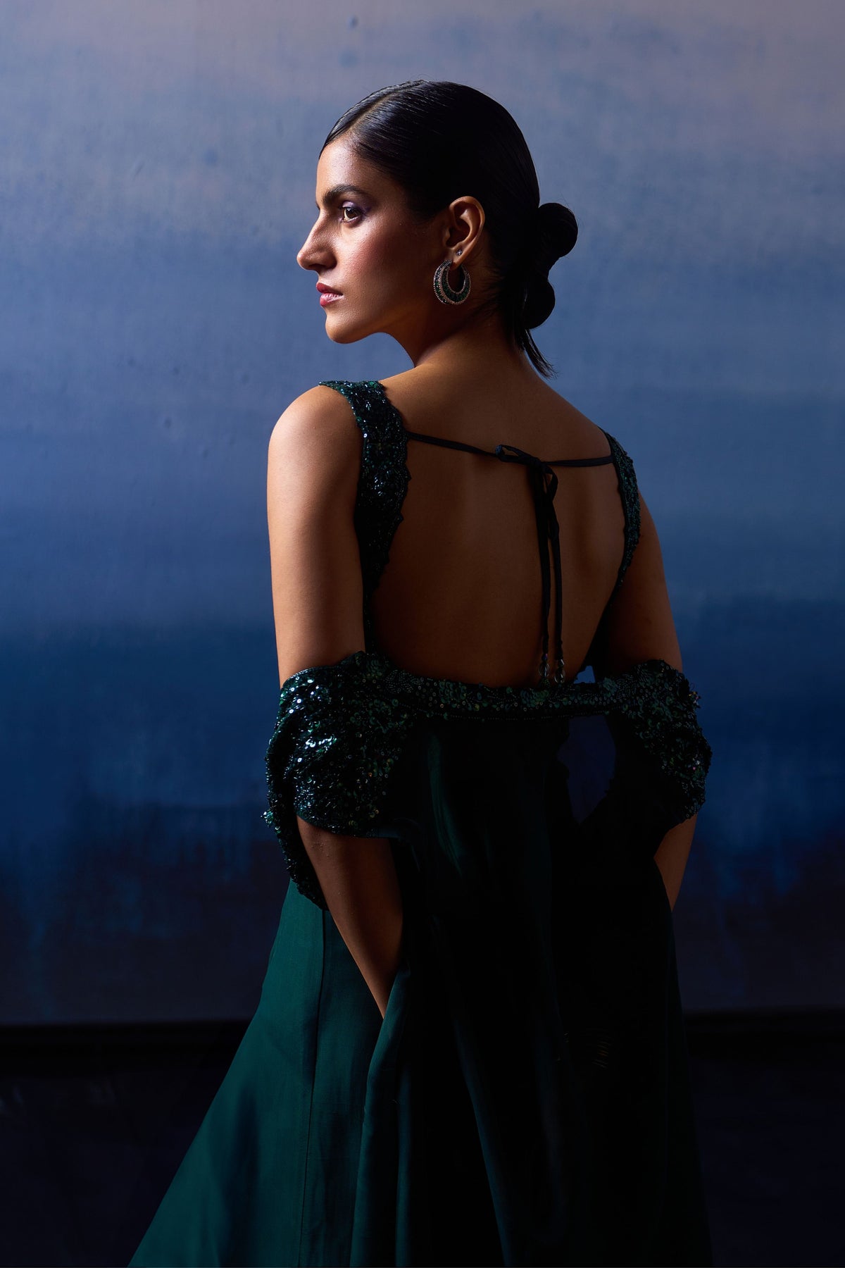 Forest Green Organza Jacket Set