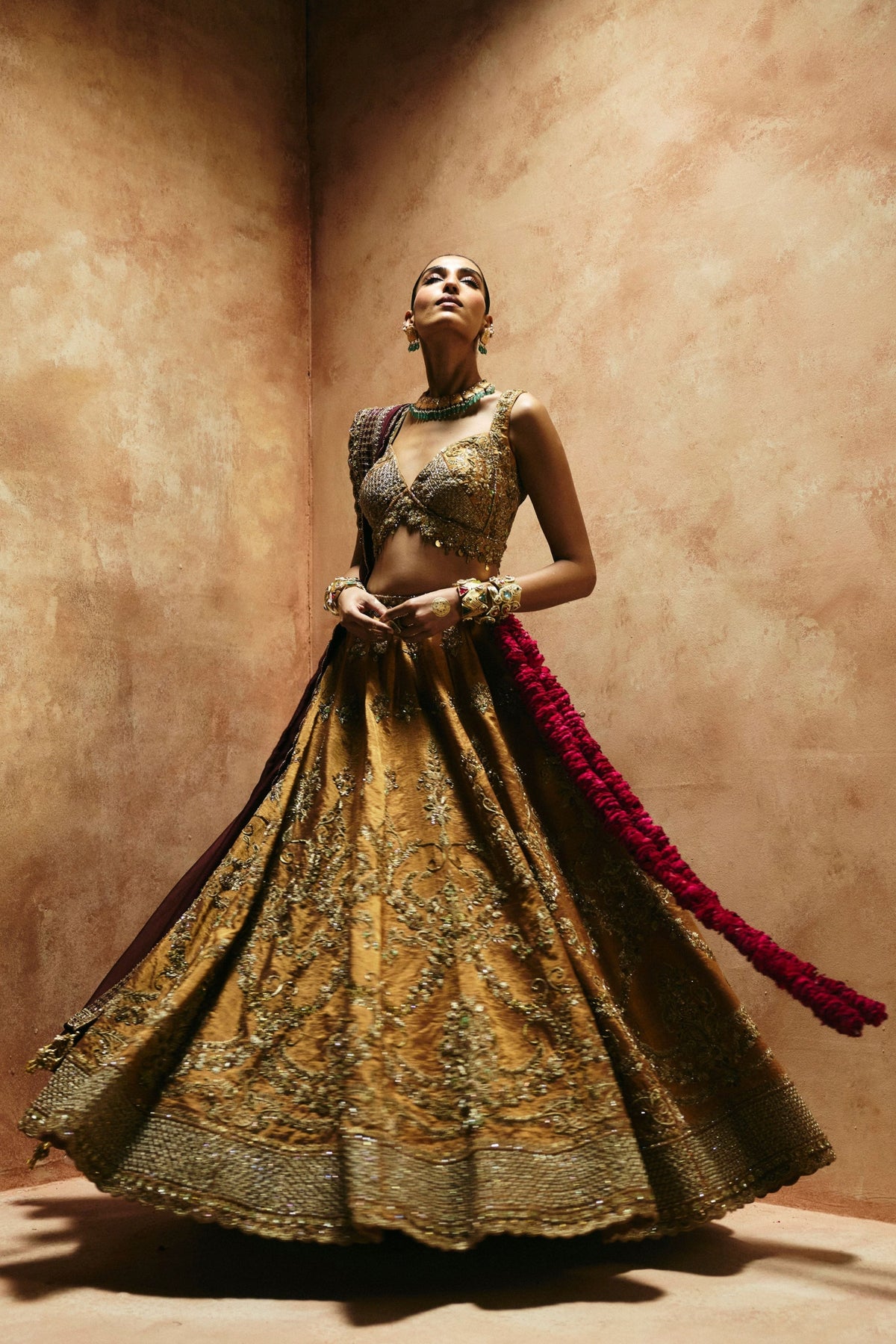 Copper Gold Sindh Tissue Lehenga Set