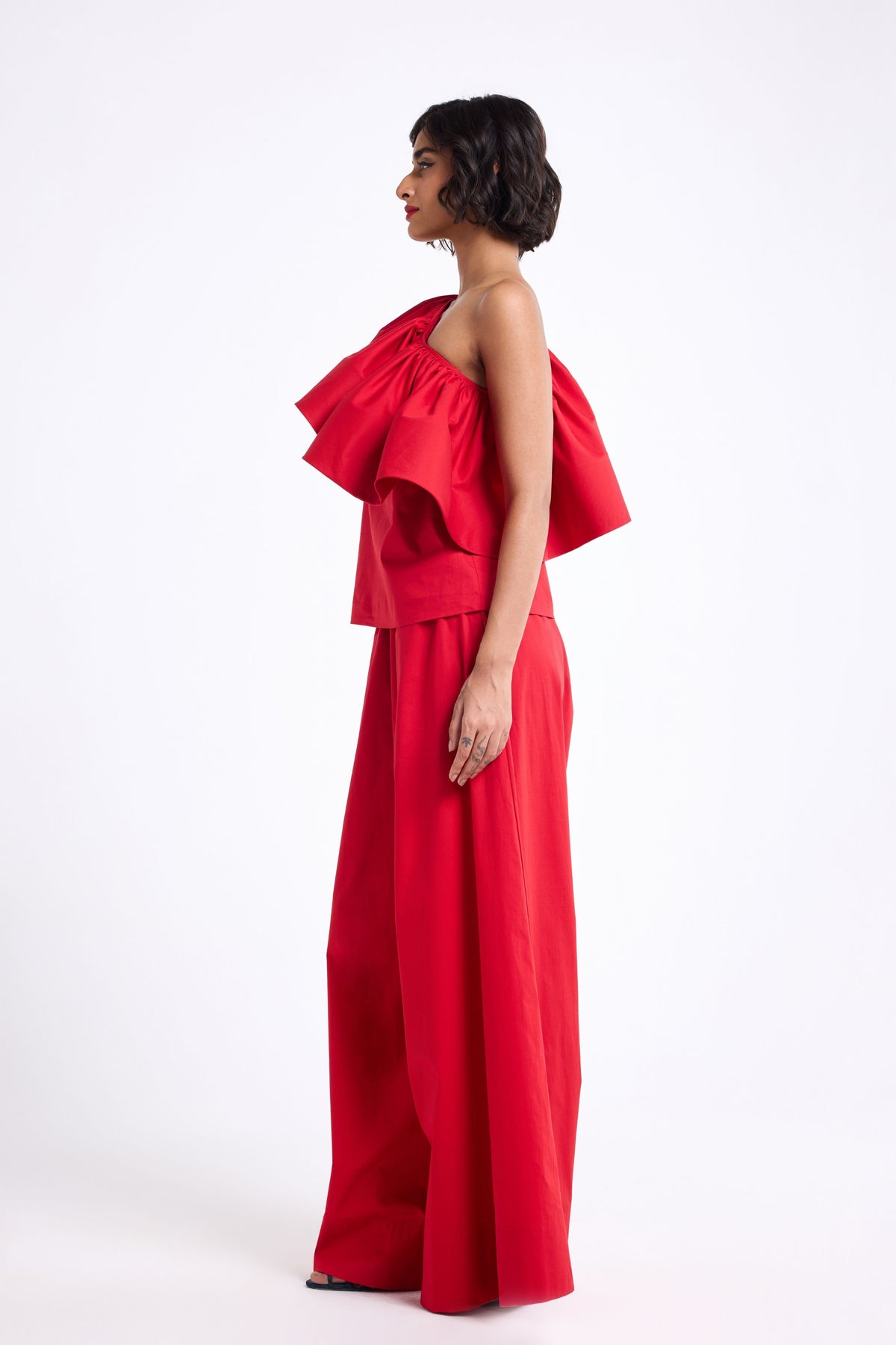 Red Ruffle Top With Pants