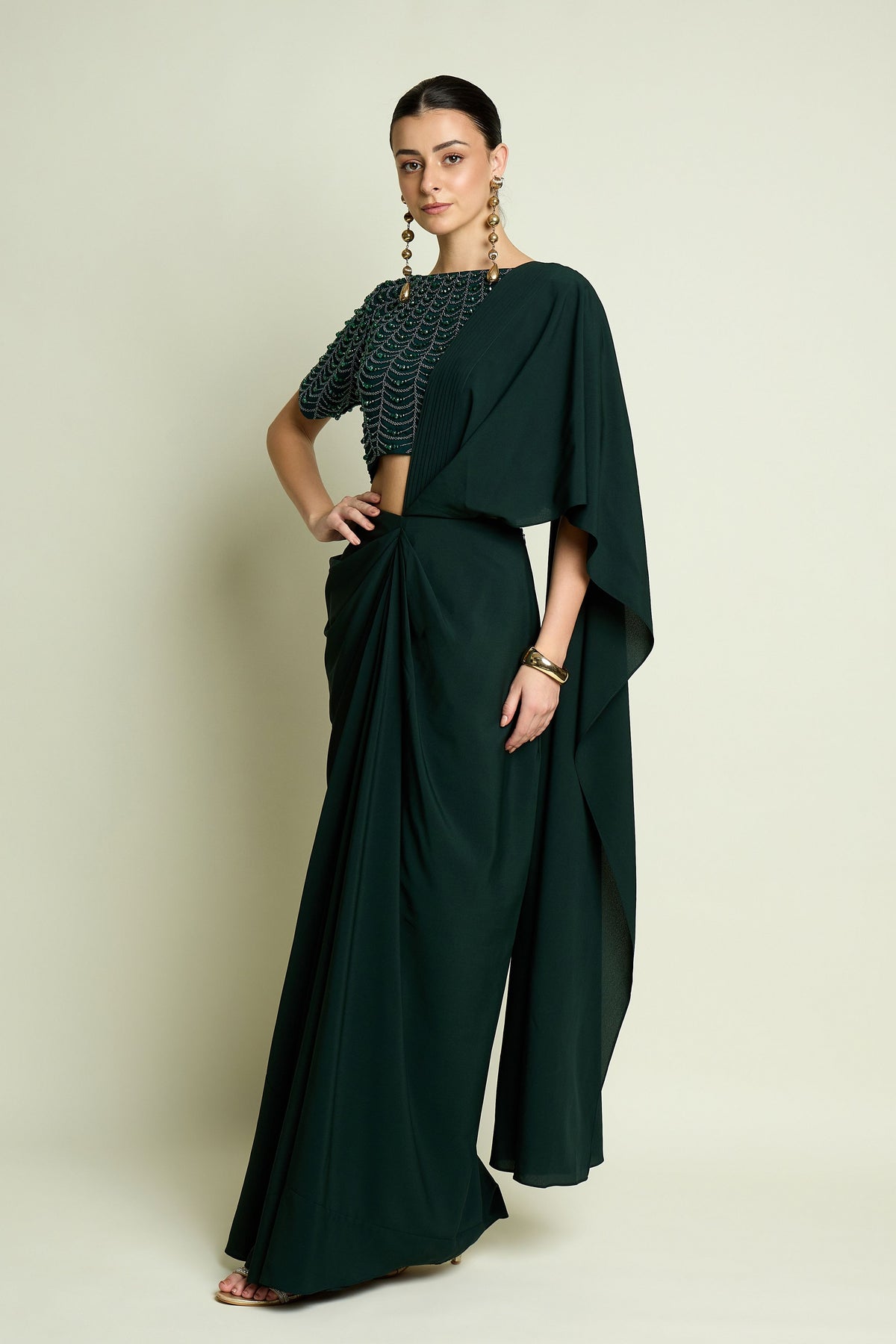Emerald Crystal Draped Saree Set