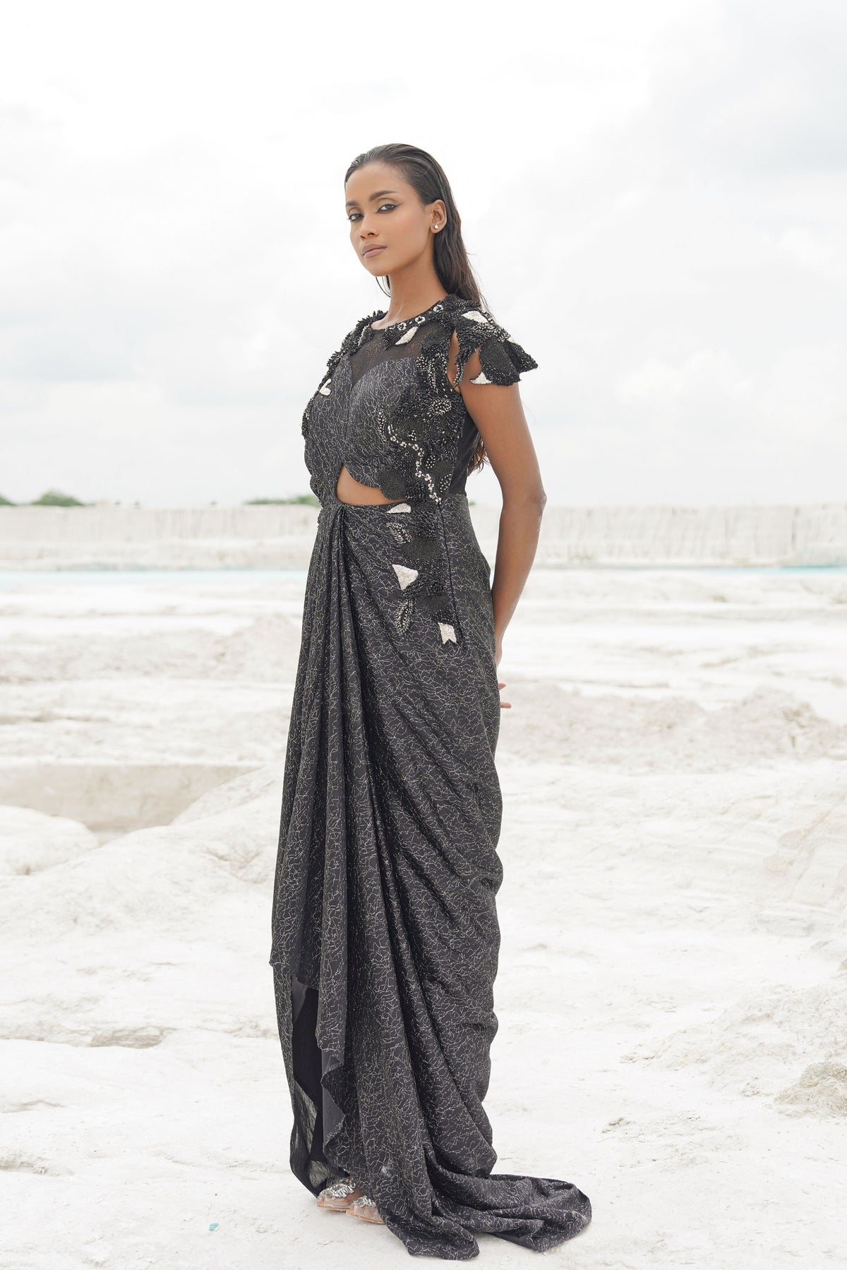 Black Ethnowave Gown