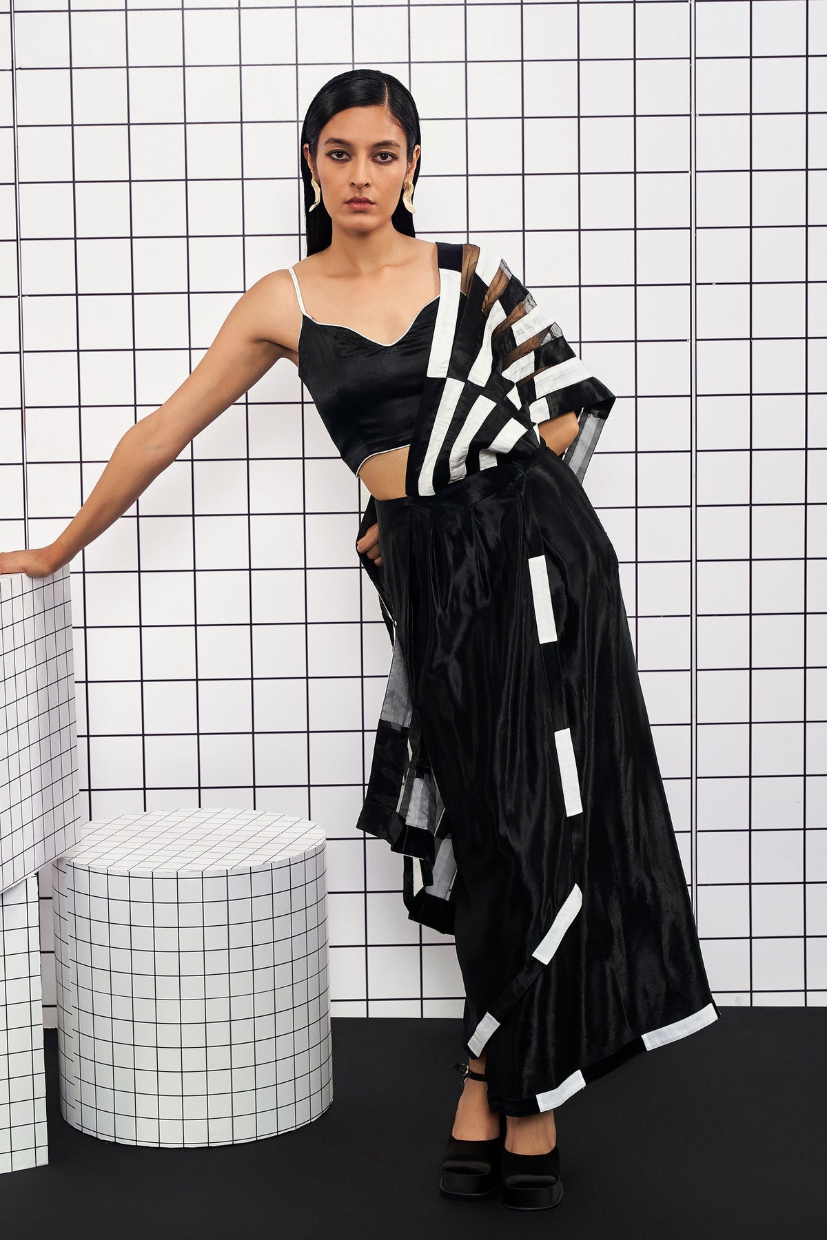 Piano Drape Saree Set