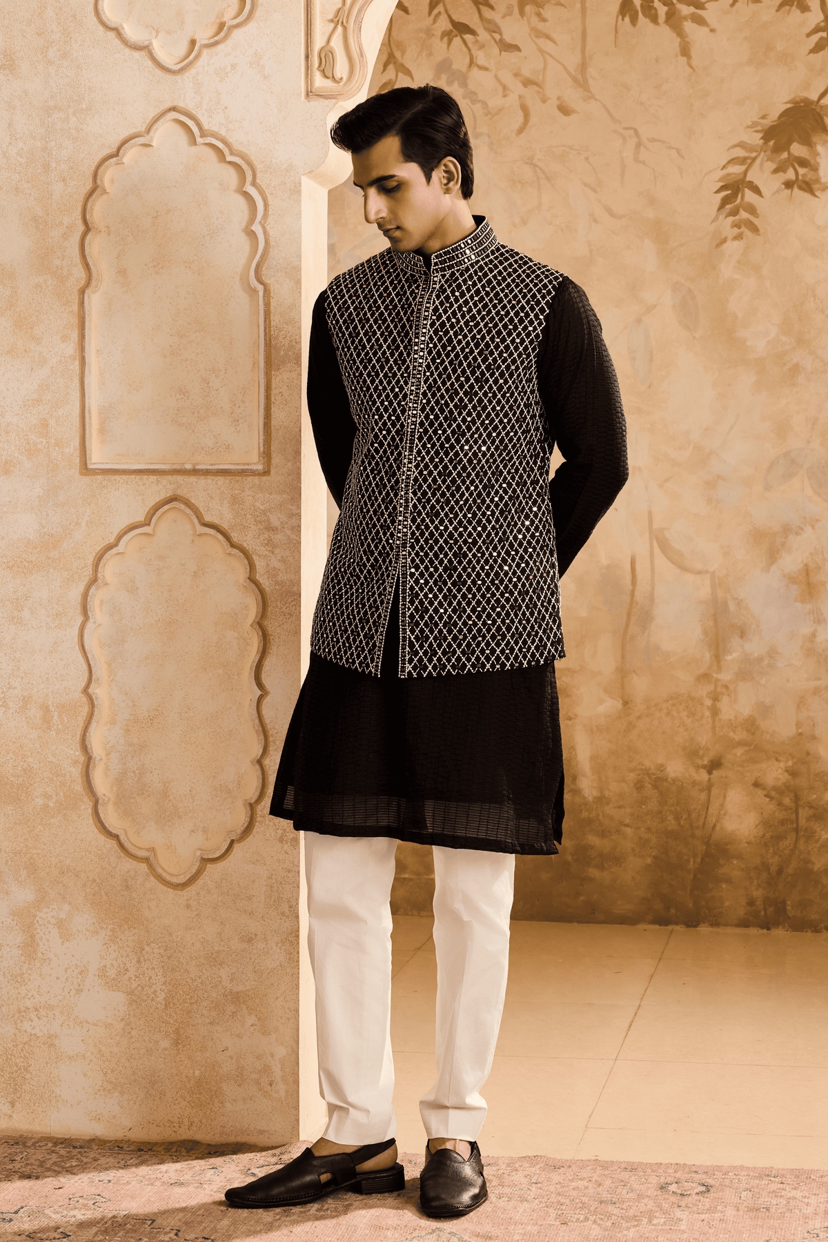 Embroidered Nehru Jacket Kurta Set