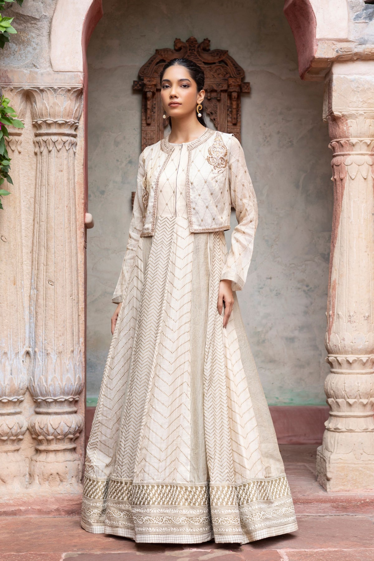 Ivory Embroidered Anarkali Set