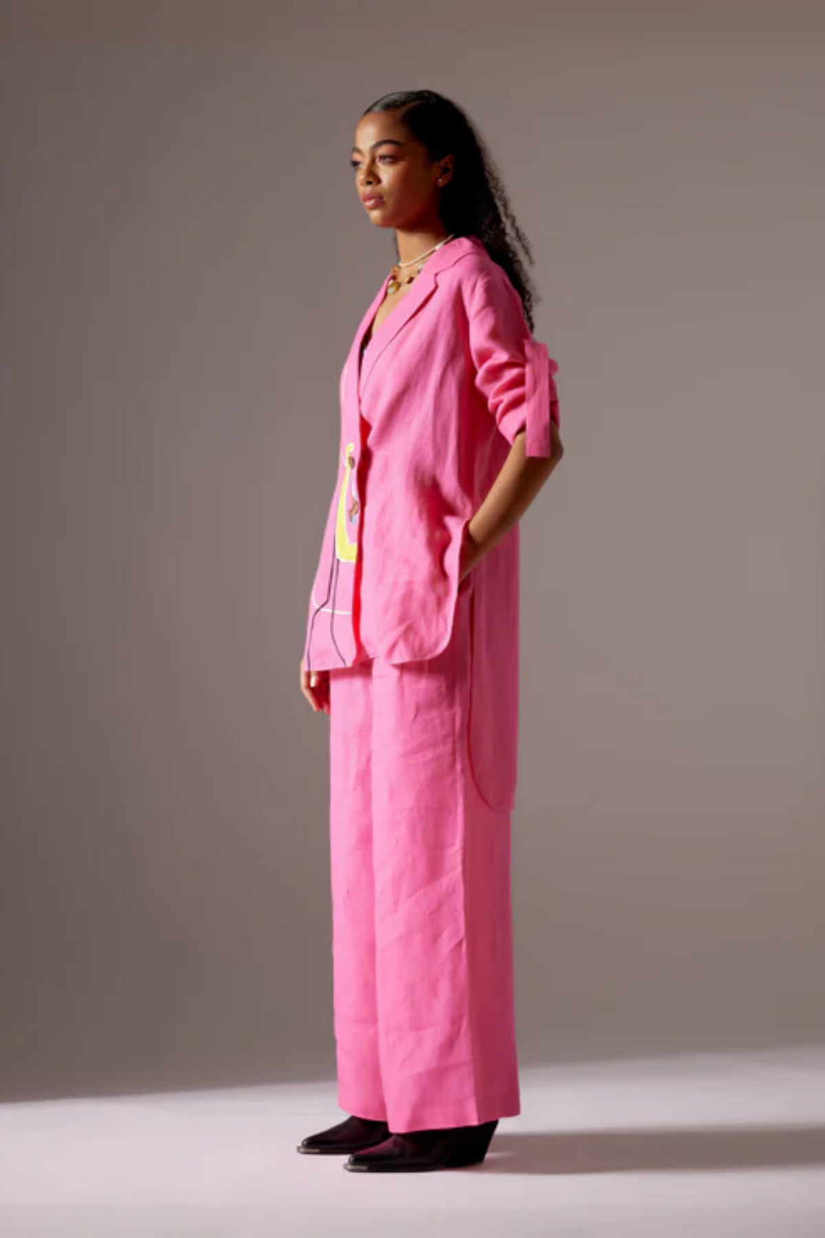 Pink Shirt Fit Jacket Set