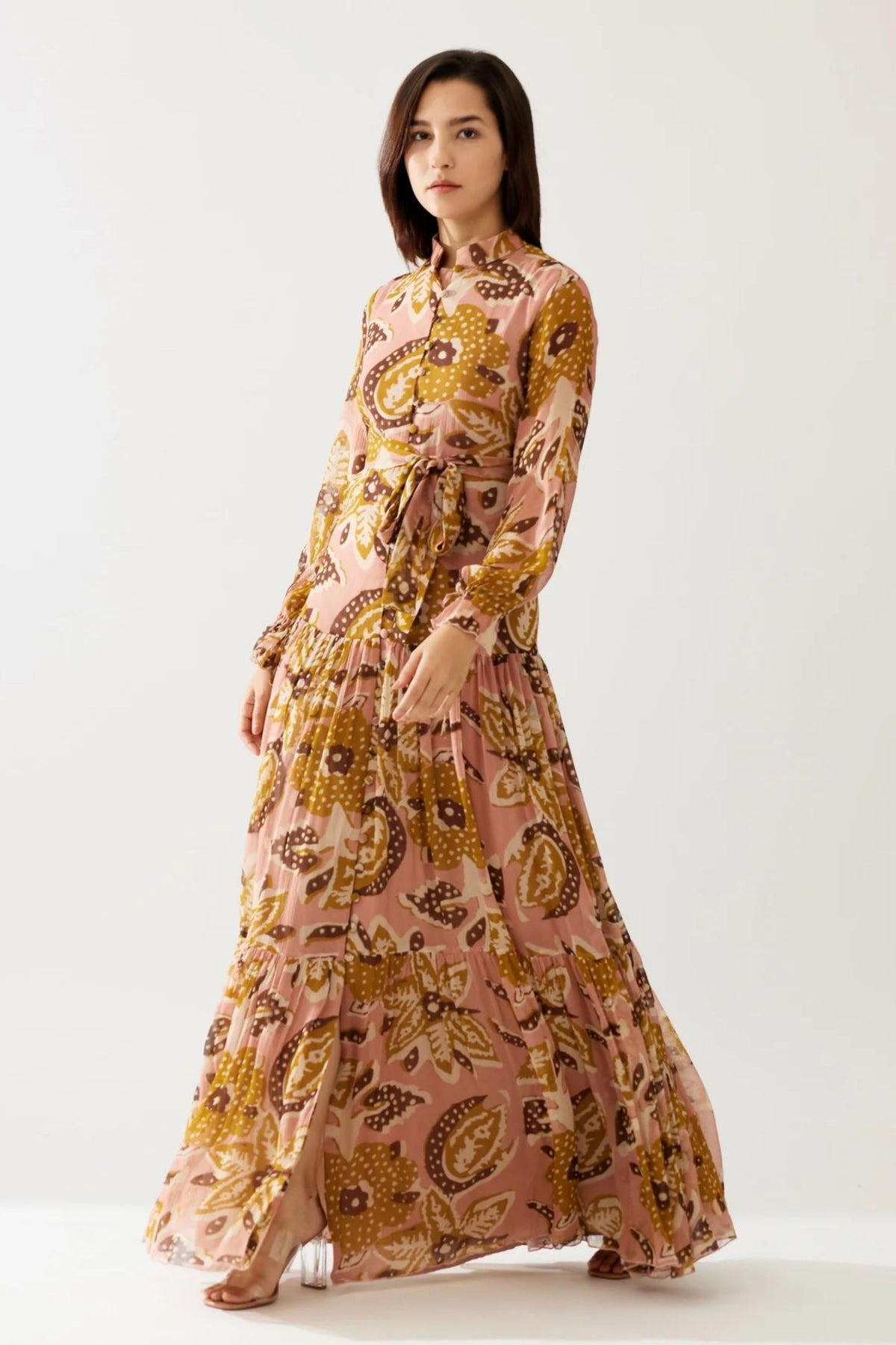 Pink And Mustard Long Dress