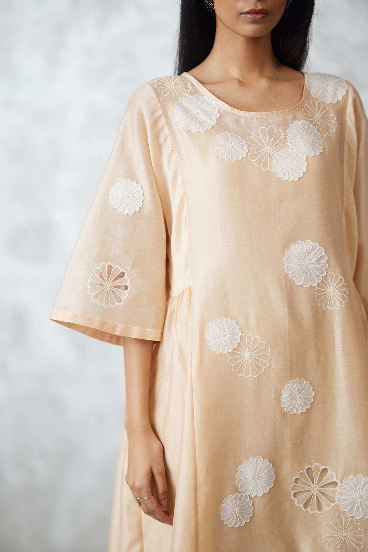 Side Gathered Beige Dress