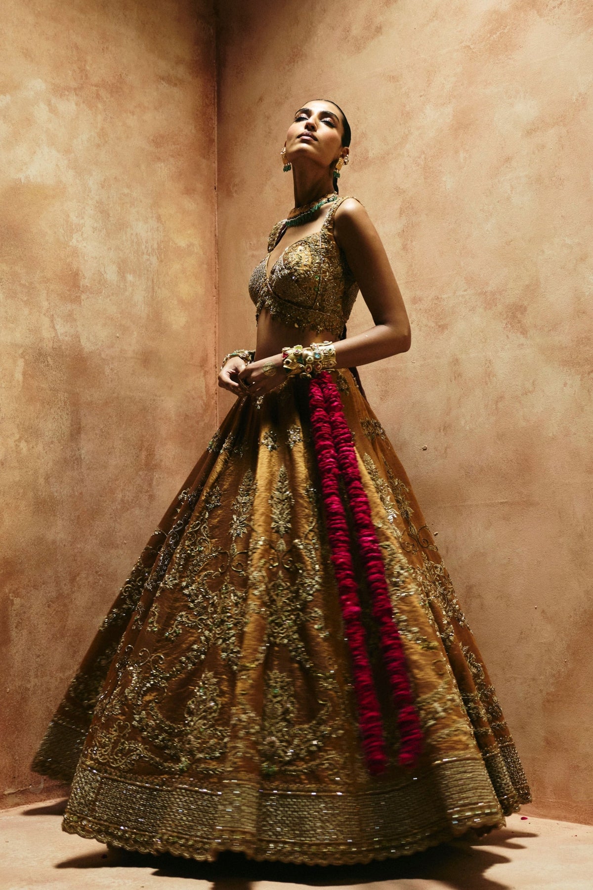 Copper Gold Sindh Tissue Lehenga Set