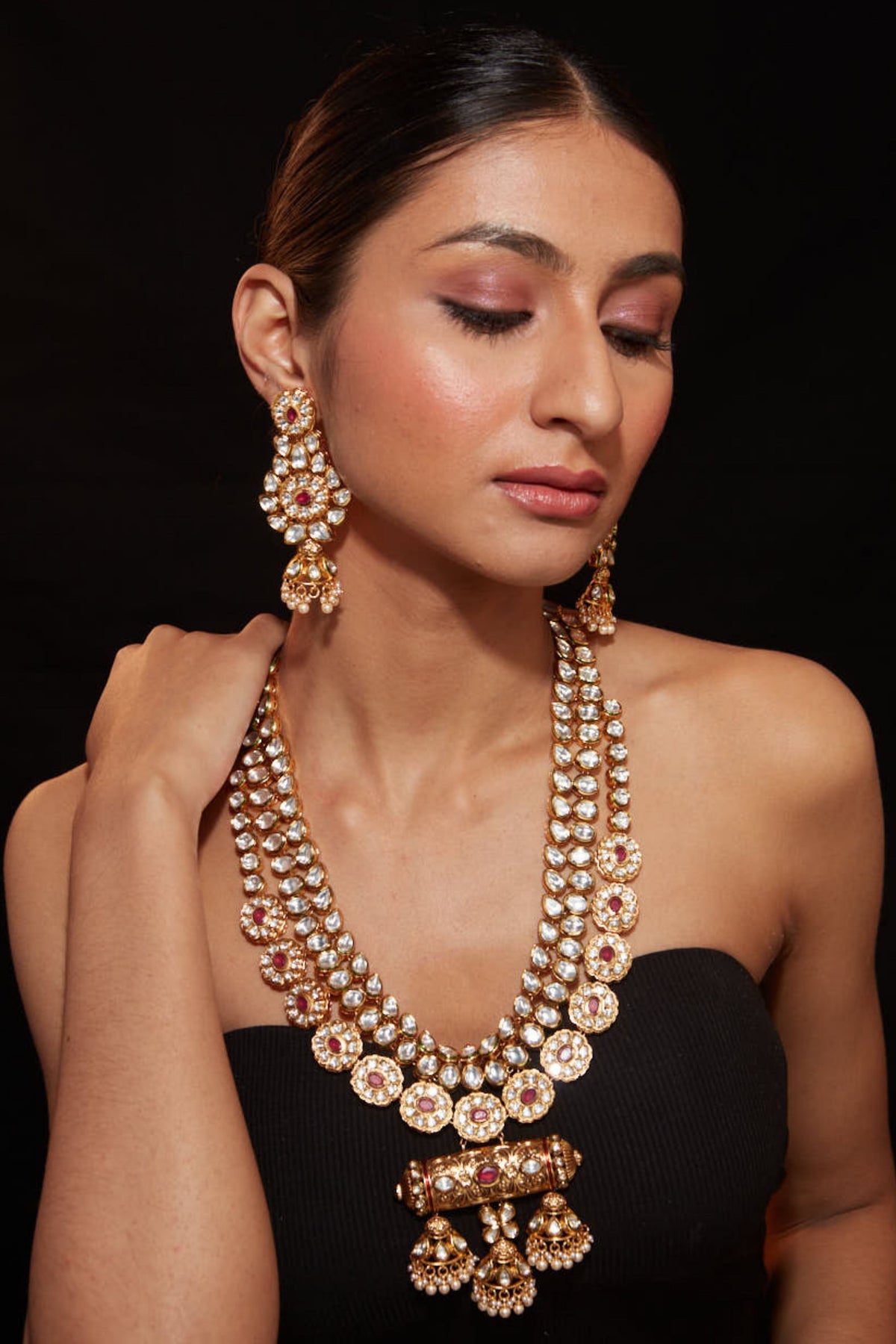 Red Stone Multi-layered Necklace Set