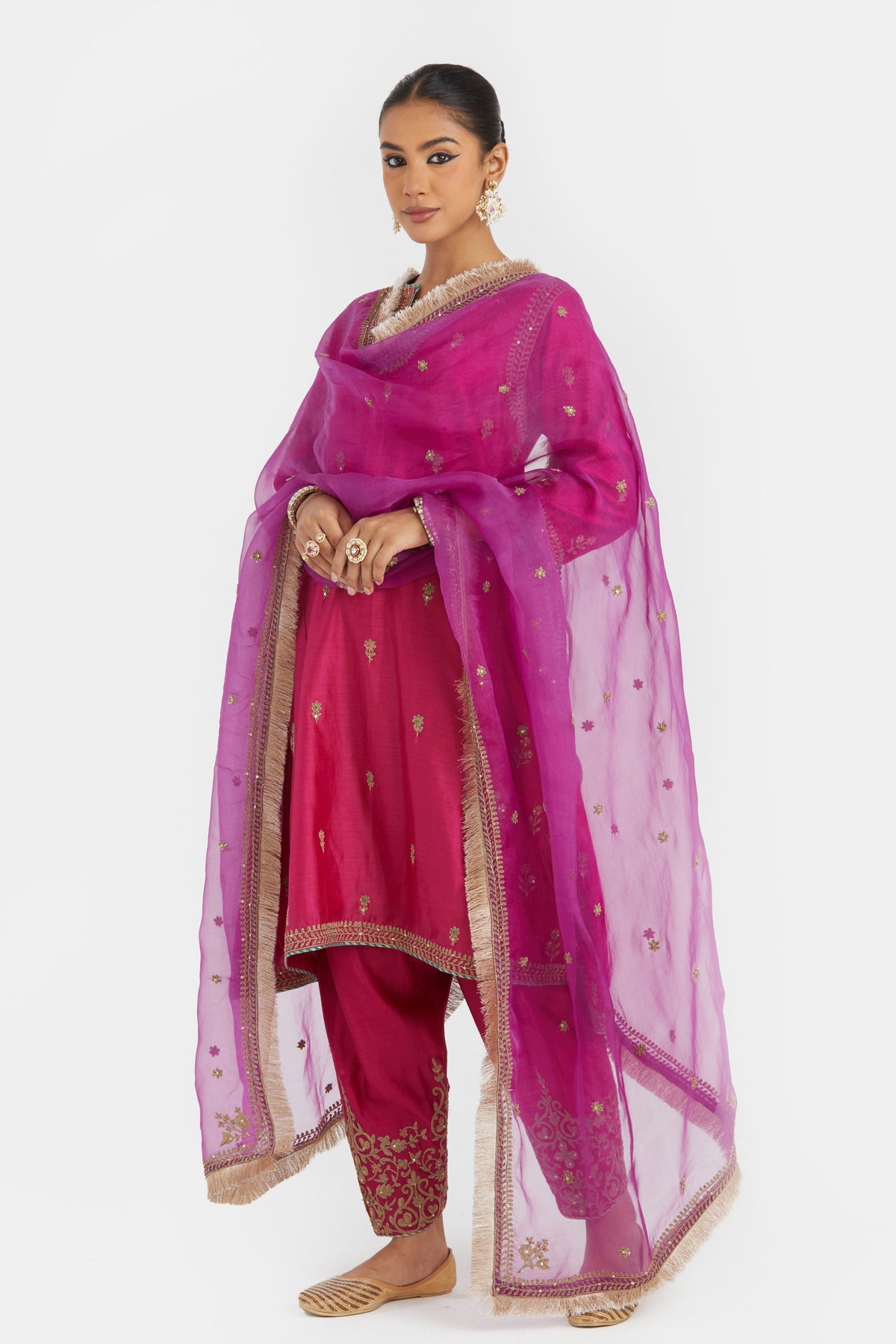 Fuchsia A-line Kurta Set