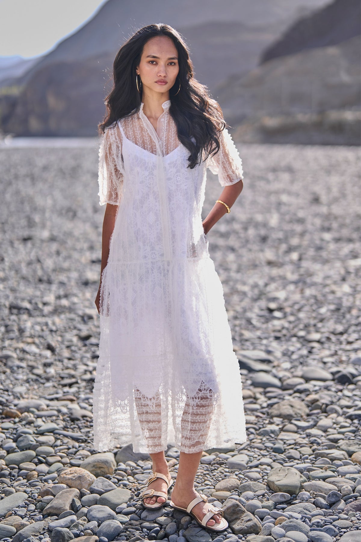 Tiered Embroidered Mesh Dress