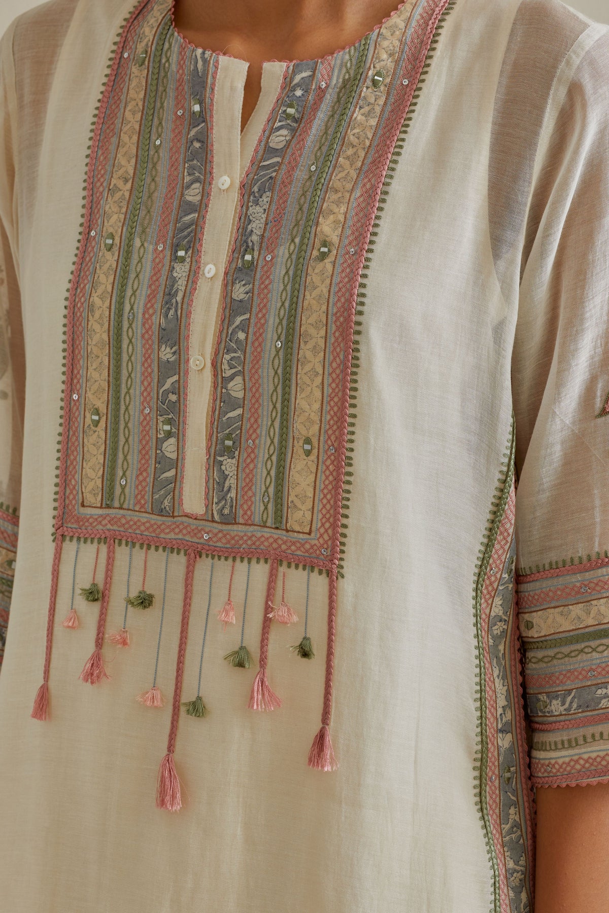 Pink and White Patchwork Kurta Set