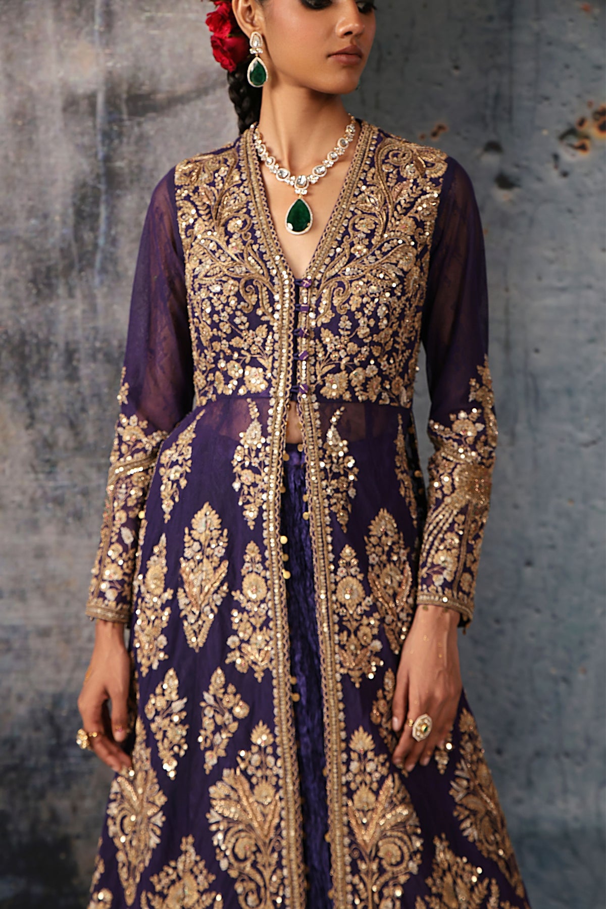 Zar-Rang Purple Jacket Lehenga Set