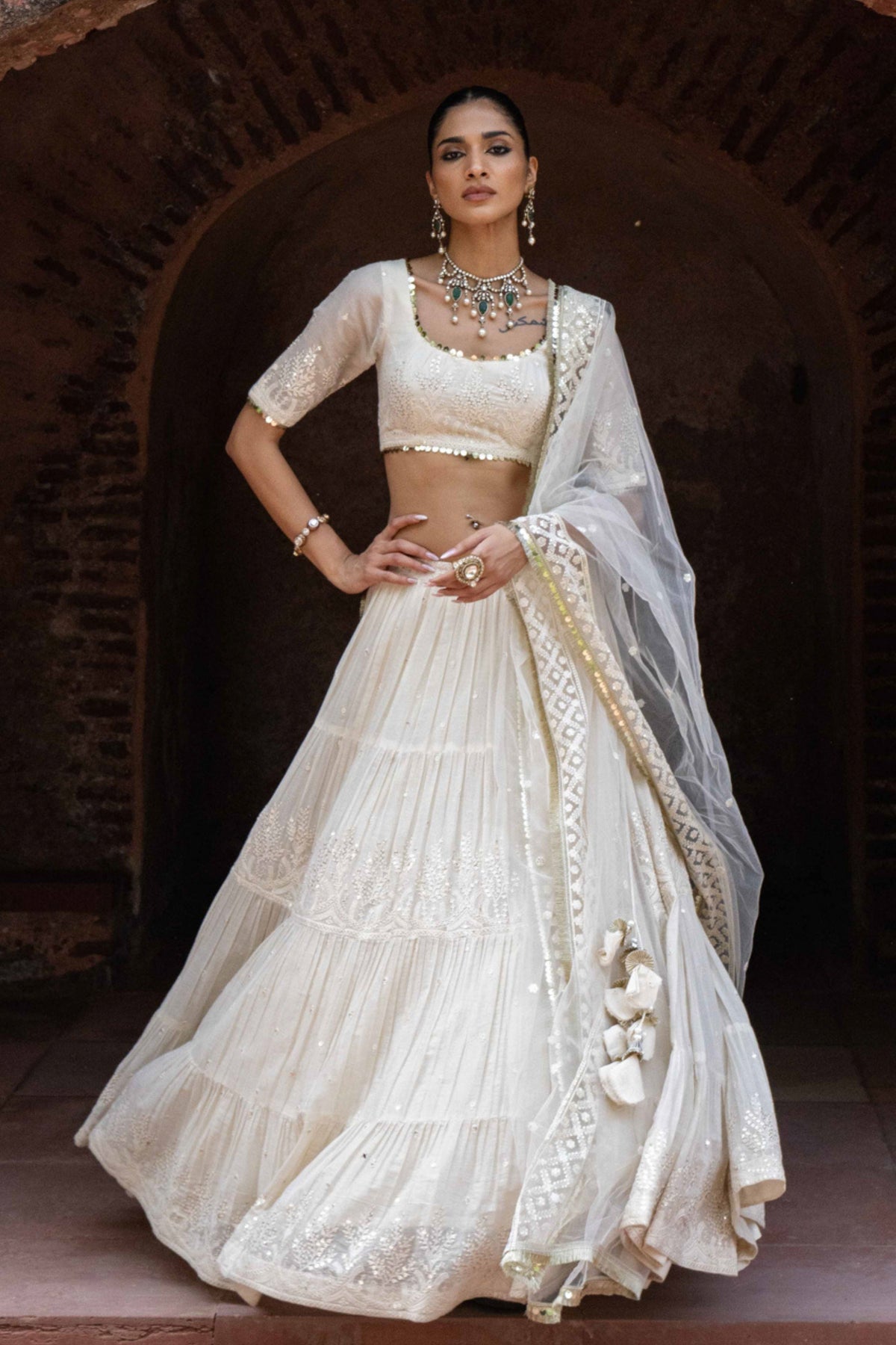 Gold Off White Lehenga Set