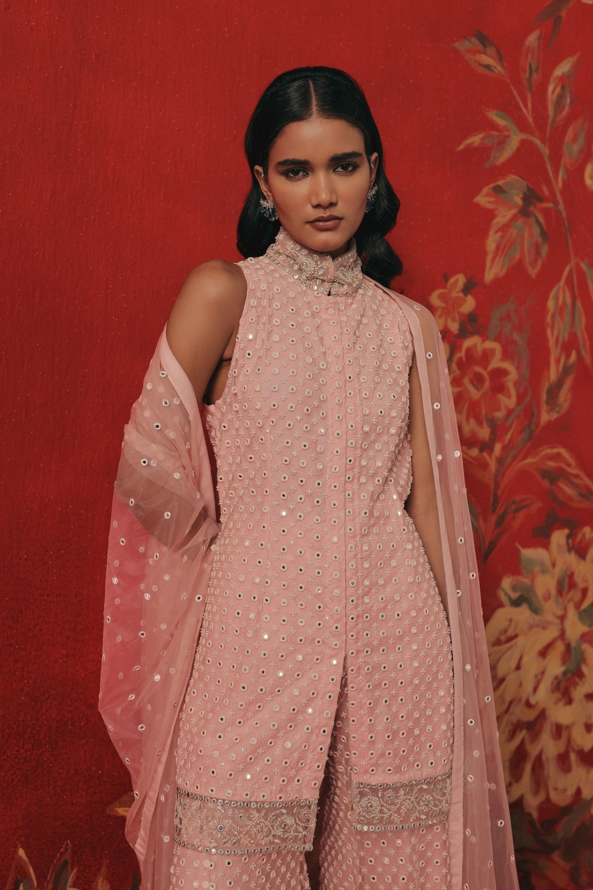 Band Collar Sharara Set