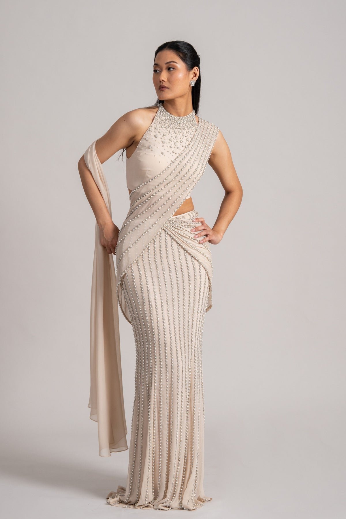 Cascade Draped Saree Set
