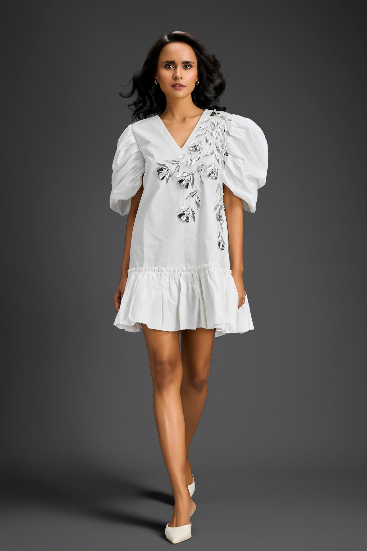 White Dress With Puffed Sleeves