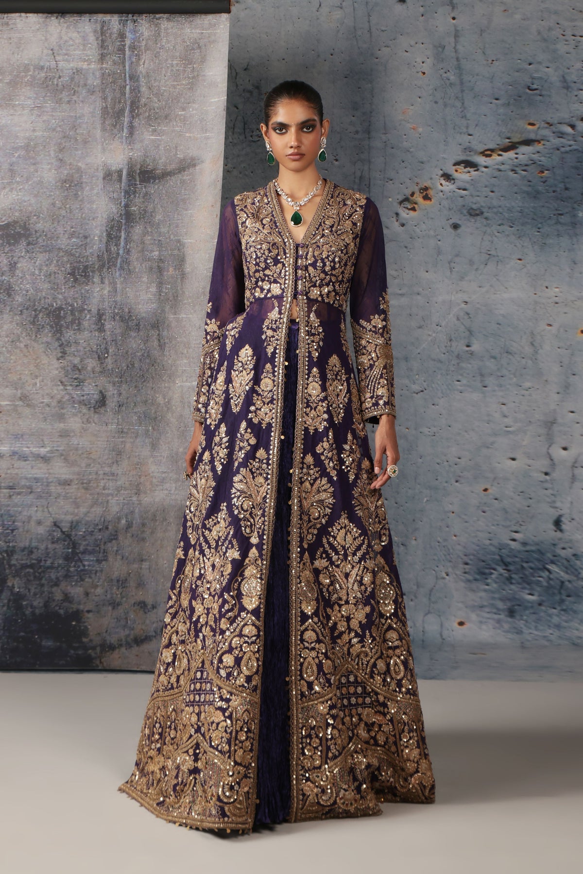 Zar-Rang Purple Jacket Lehenga Set