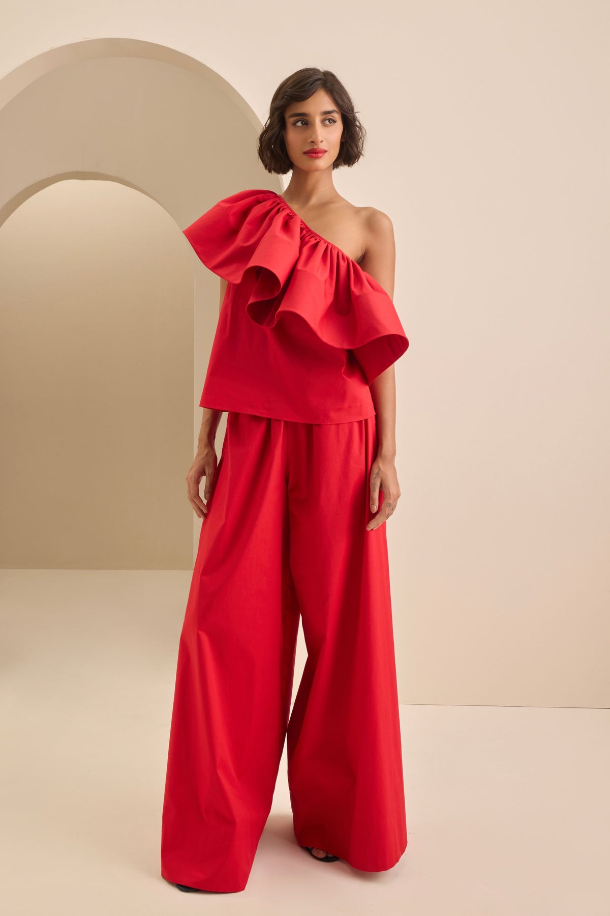 Red Ruffle Top With Pants