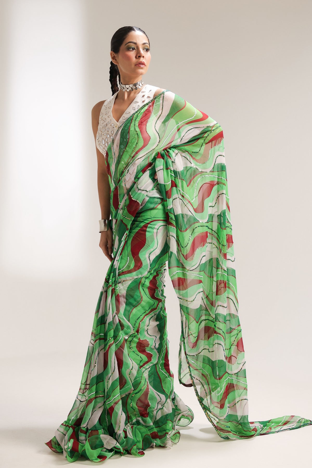 Green Lehar Saree Set