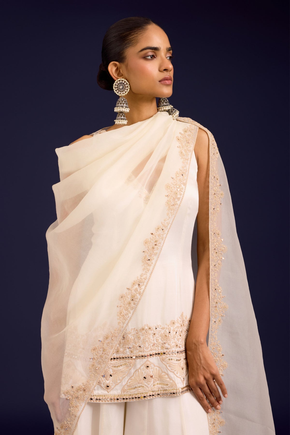 Ivory Embroidered Sharara Set