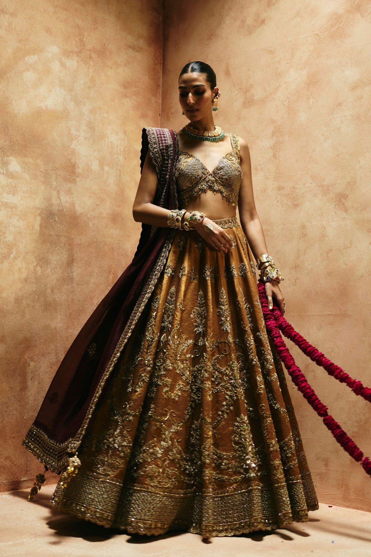Copper Gold Sindh Tissue Lehenga Set