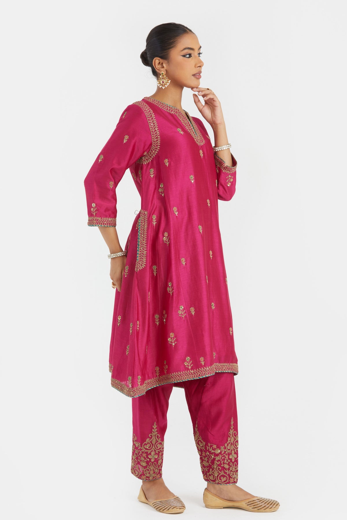 Fuchsia A-line Kurta Set