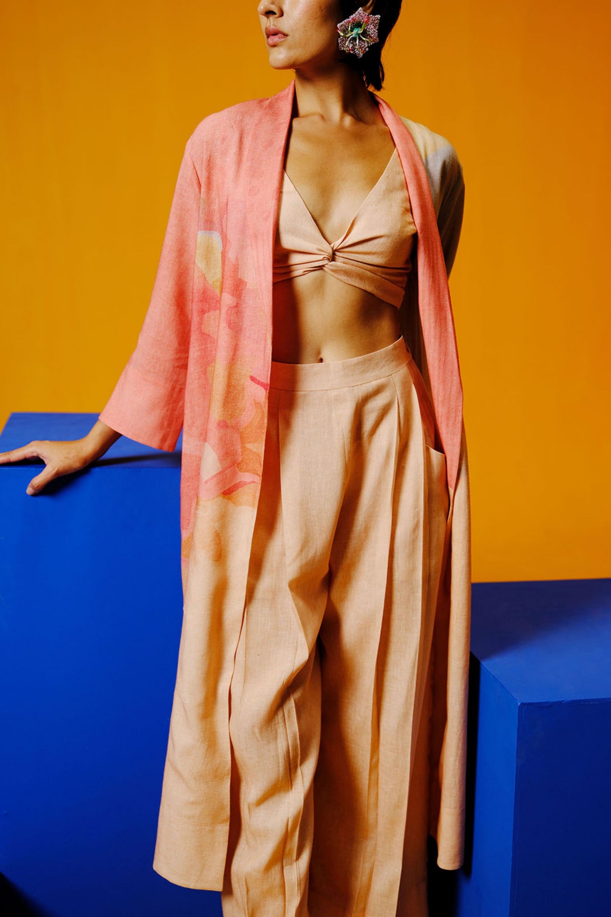 Peach and Grey Jacket Set