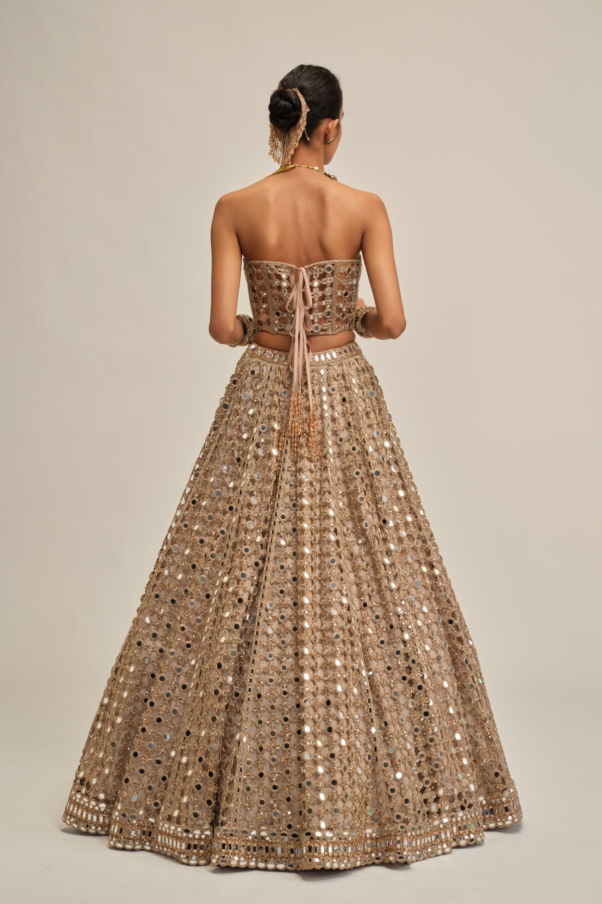 Beige Cutwork Lehenga Set
