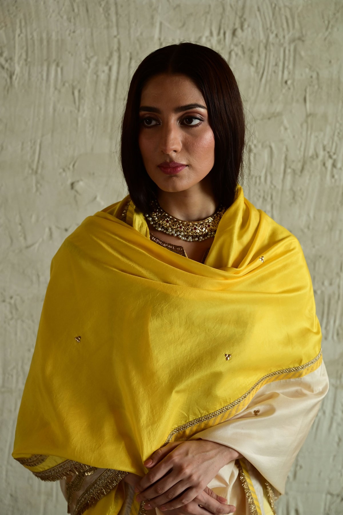 Yellow Ivory Aadha Dupatta