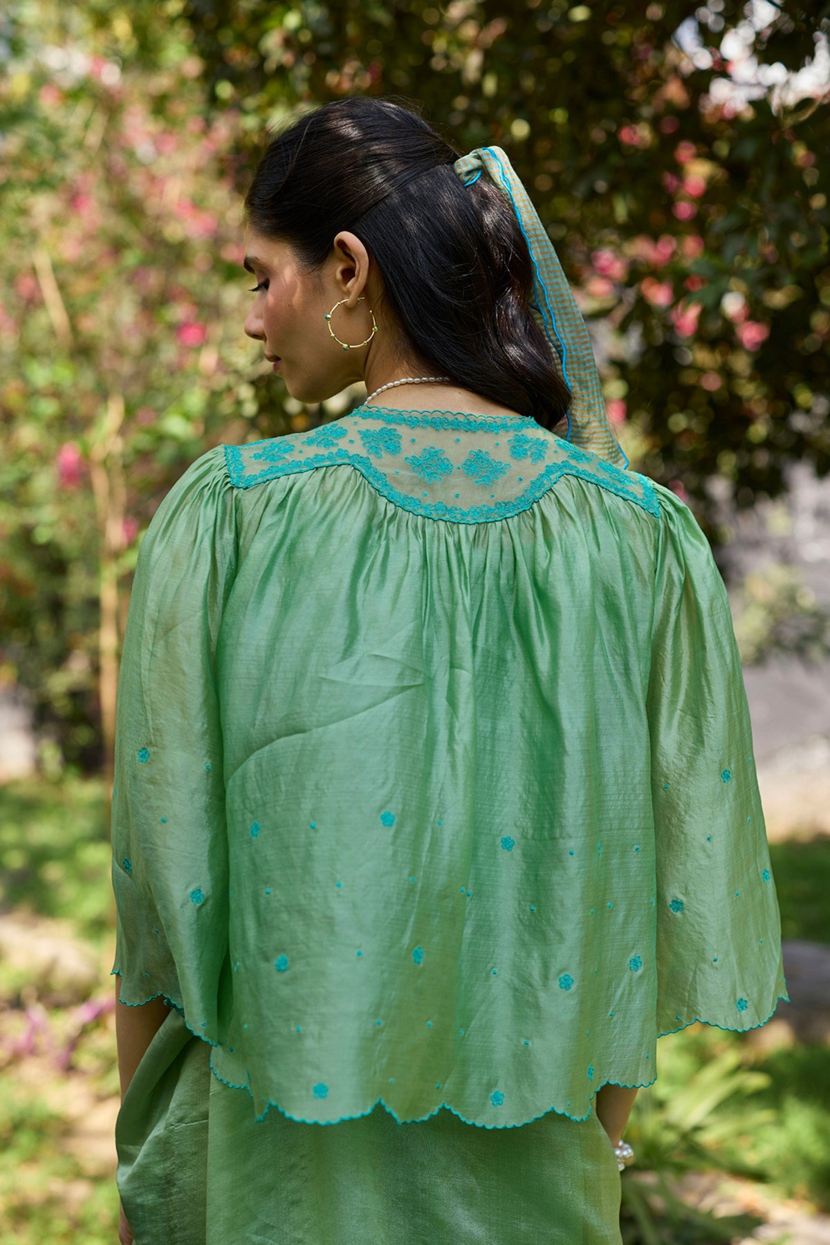 River Fork Green Embroidered Blouse