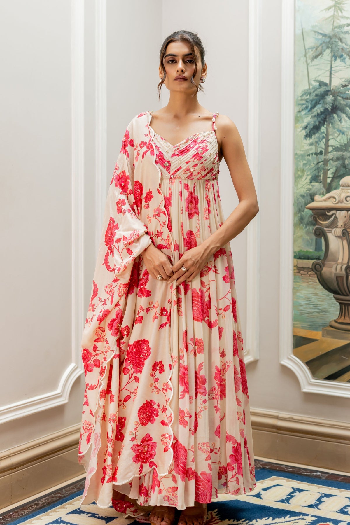 Elegant Pink Floral Print Dress